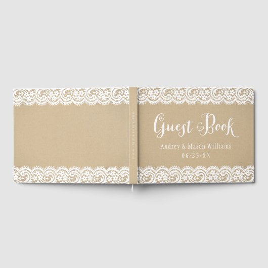 Rustic Kraft and Lace Wedding Monogram Gästebuch (Voll)