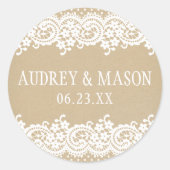 Rustic Kraft and Lace Wedding Monogram Runder Aufkleber (Vorderseite)