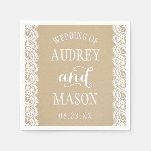 Rustic Kraft and Lace Wedding Monogram Serviette (Vorderseite)