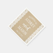 Rustic Kraft and Lace Wedding Monogram Serviette (Ecke)