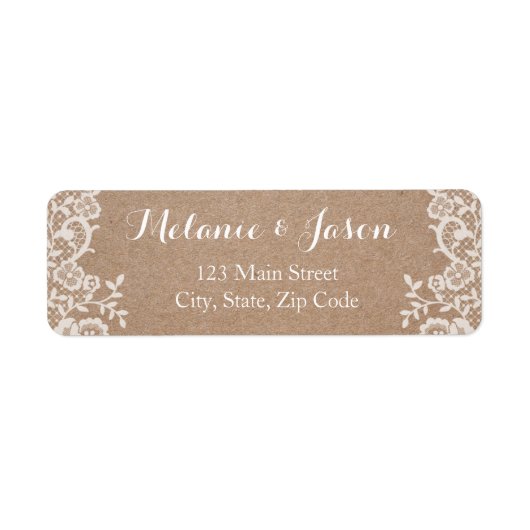 Rustic Kraft and Lace Wedding Return Address Label (Vorne)