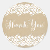 Rustic Kraft and Lace Wedding Vielen Dank Runder Aufkleber (Vorderseite)