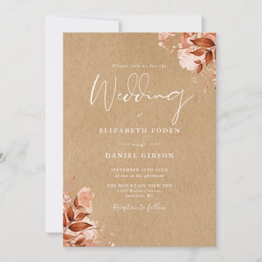 Rustic Kraft Autumn Fall Floral QR Code Wedding Einladung (Vorderseite)