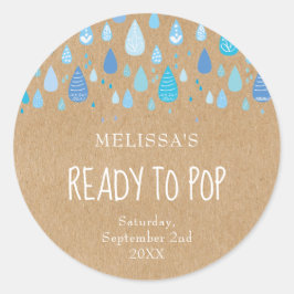 Rustic Kraft Baby Blue Raindrops Bereit zum Pop Runder Aufkleber