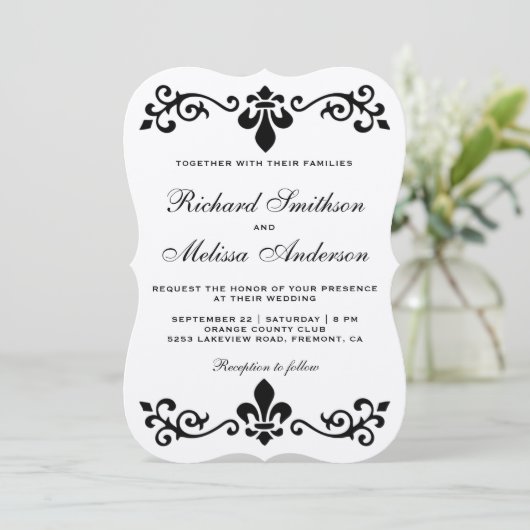 Rustic Kraft Black Blüh Wedding Einladung (Stehend Vorderseite)
