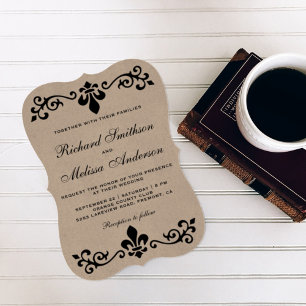 Rustic Kraft Black Blüh Wedding Einladung