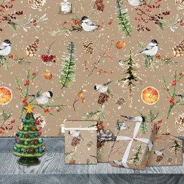 Rustic Kraft Black Cap Chickadee Weihnachtsfest Pa Geschenkpapier