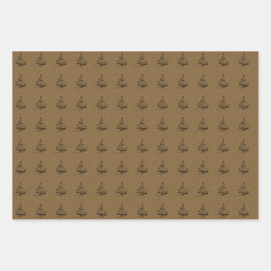 Rustic Kraft Black Christmas Tree Muster Geschenk Geschenkpapier Set (Vorderseite 3)