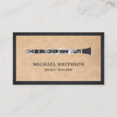 Rustic Kraft Black Clarinet Music Teacher Visitenkarte (Vorderseite)