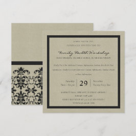 RUSTIC KRAFT BLACK DAMASK CLASSIC WORKSHOP EVENT EINLADUNG