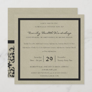 RUSTIC KRAFT BLACK DAMASK CLASSIC WORKSHOP EVENT EINLADUNG