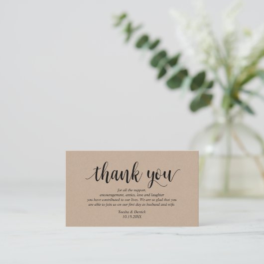 Rustic Kraft, Black Script, Wedding Danke Begleitkarte (Stehend Vorderseite)