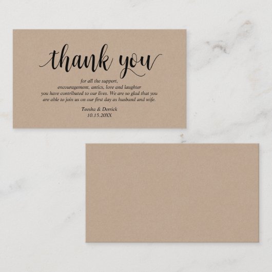 Rustic Kraft, Black Script, Wedding Danke Begleitkarte (Vorne/Hinten)
