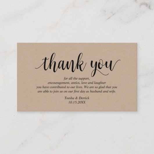 Rustic Kraft, Black Script, Wedding Danke Begleitkarte (Vorderseite)