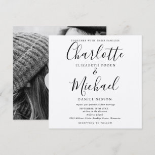 Rustic Kraft Black Script Wedding Foto Einladung