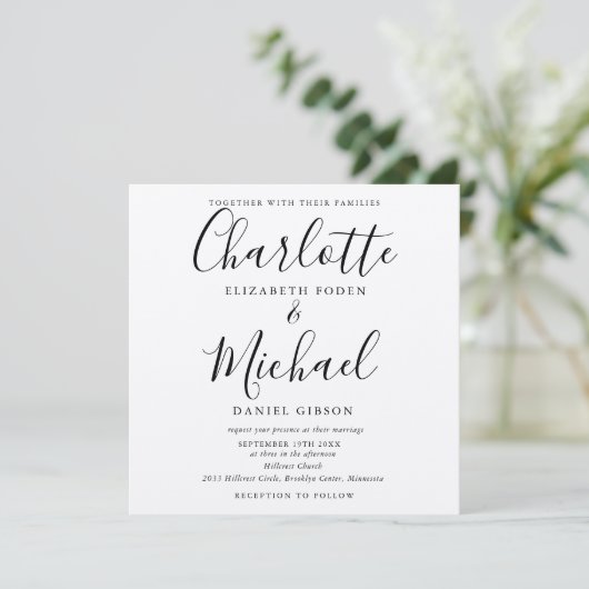 Rustic Kraft Black Script Wedding Foto Einladung (Stehend Vorderseite)