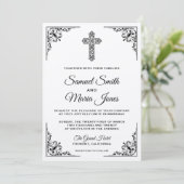 Rustic Kraft Black Verziert Cross Weditation Einladung (Stehend Vorderseite)