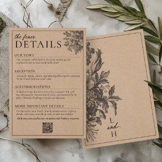 Rustic Kraft Black Vintage Floral Wedding Details Begleitkarte