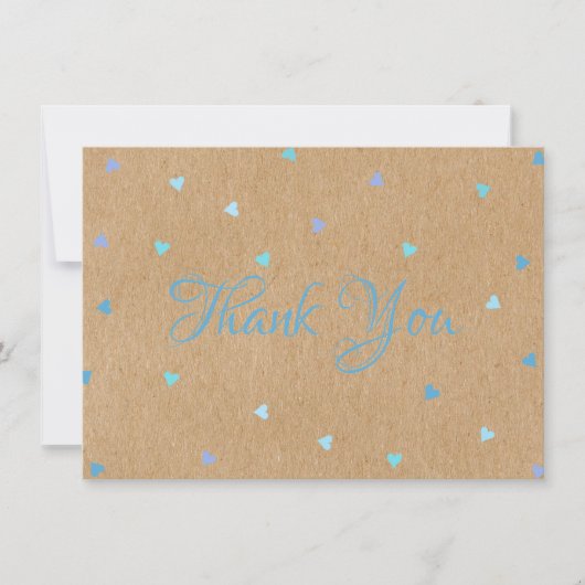 Rustic Kraft Blue Hearts Script Vielen Dank Dankeskarte (Vorderseite)