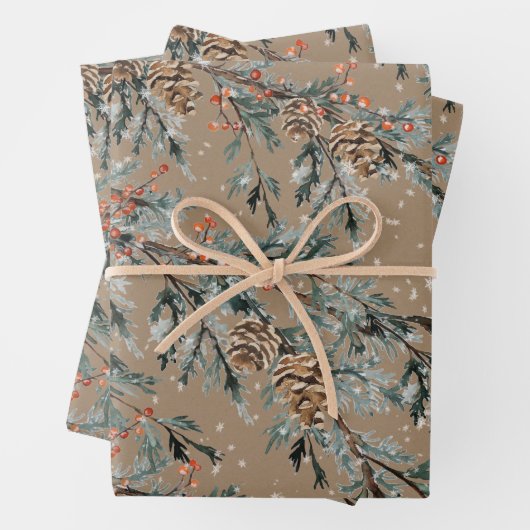 Rustic Kraft Blue Juniper Branch Cones Ilex Berry Geschenkpapier Set (Beispiel)