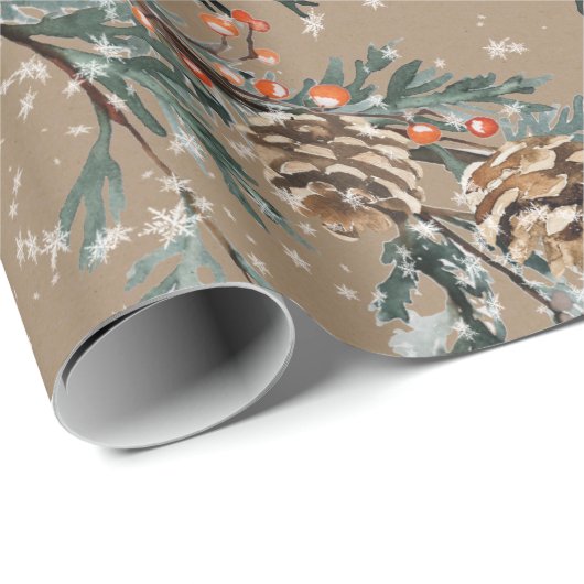 Rustic Kraft Blue Juniper Branchen Cones & Berries Geschenkpapier (Rolleneckpunkt)