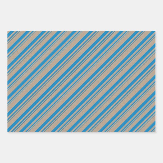 Rustic Kraft Blue Navy Capri Blue Candy Stripes Geschenkpapier Set (Vorderseite 3)