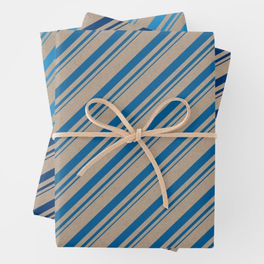 Rustic Kraft Blue Navy Capri Blue Candy Stripes Geschenkpapier Set (Beispiel)