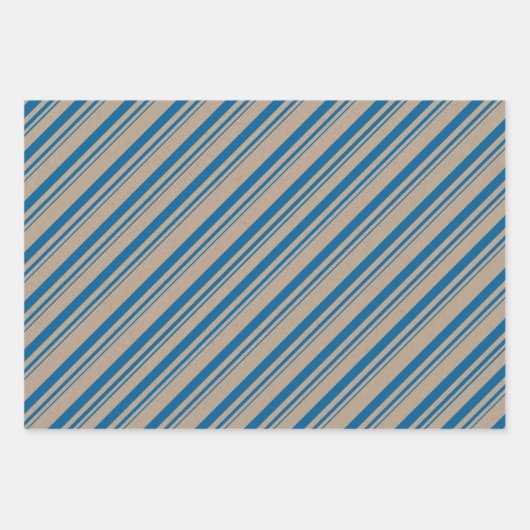 Rustic Kraft Blue Navy Capri Blue Candy Stripes Geschenkpapier Set (Vorderseite)