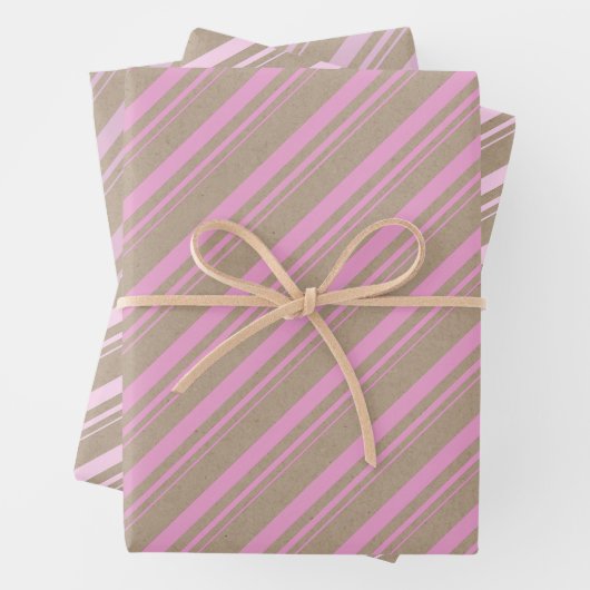 Rustic Kraft Blue Pink Blush Rose Candy Stripes Geschenkpapier Set (Beispiel)