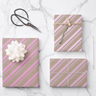 Rustic Kraft Blue Pink Blush Rose Candy Stripes Geschenkpapier Set