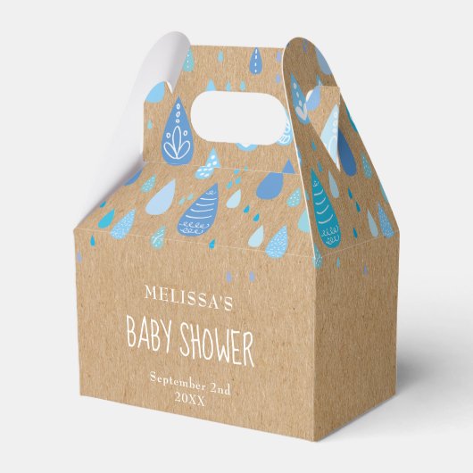 Rustic Kraft Blue Raindrops Baby Shower Geschenkschachtel (Vorderseite)