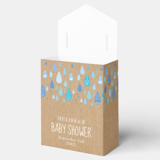Rustic Kraft Blue Raindrops Baby Shower Geschenkschachtel (Geöffnet)
