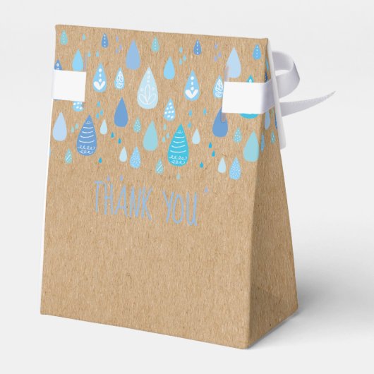 Rustic Kraft Blue Raindrops Baby Shower Geschenkschachtel (Rückseite)