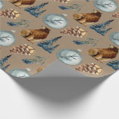 Rustic Kraft Blue Spruce Grizzy & Pine Cones Geschenkpapier (Ecke)