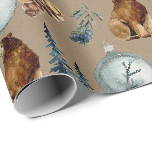 Rustic Kraft Blue Spruce Grizzy & Pine Cones Geschenkpapier (Rolleneckpunkt)