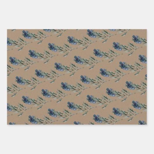 Rustic Kraft Blue Spruce Juniper Branchen Berries Geschenkpapier Set (Vorderseite 2)