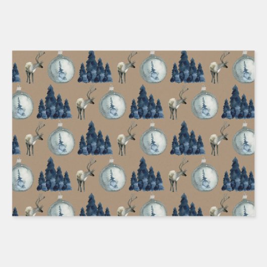 Rustic Kraft Blue Spruce Tree Arctic Fox Reindeer Geschenkpapier Set (Vorderseite 3)