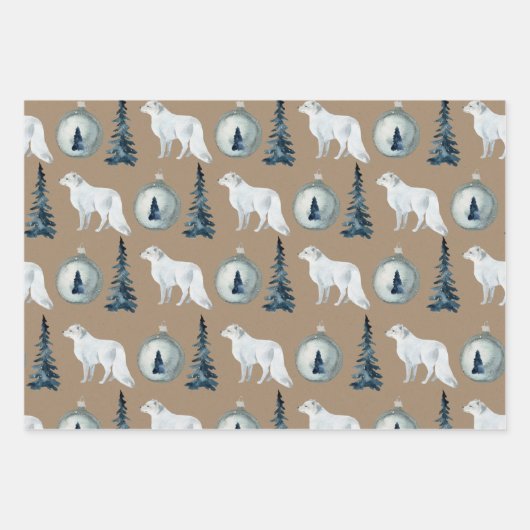 Rustic Kraft Blue Spruce Tree Arctic Fox Reindeer Geschenkpapier Set (Vorderseite 2)