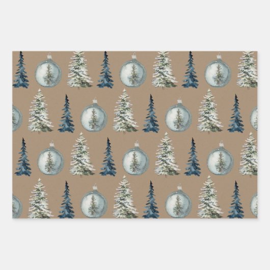 Rustic Kraft Blue Spruce Tree Arctic Fox Reindeer Geschenkpapier Set (Vorderseite)
