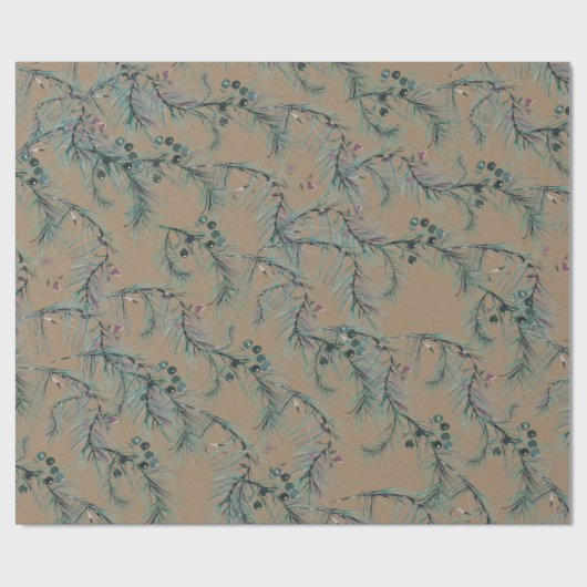 Rustic Kraft Blue Spruce Tree Needles & Berries Geschenkpapier (Flach)