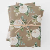 Rustic Kraft Blue Spruce Weiße Blumengrün Geschenkpapier Set (Beispiel)
