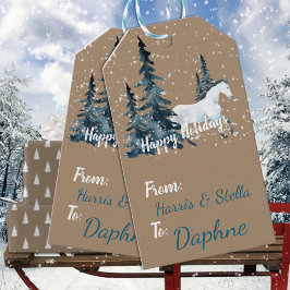 Rustic Kraft Blue Spruce Woodland Weißes Pferd Geschenkanhänger