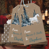 Rustic Kraft Blue Spruce Woodland Weißes Pferd Geschenkanhänger