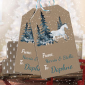Rustic Kraft Blue Spruce Woodland Weißes Pferd Geschenkanhänger