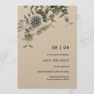 Rustic Kraft Blue Thistle Floral Save the Date Einladung