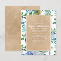 Rustic Kraft Blue White Floral Couple's Bridal