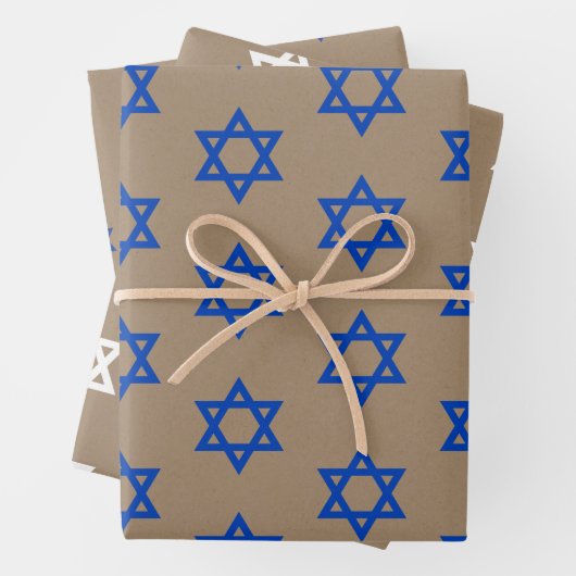 Rustic Kraft Blue & White Star von David Geschenkpapier Set (Beispiel)
