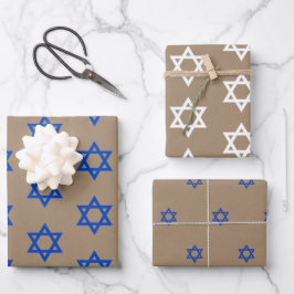 Rustic Kraft Blue & White Star von David Geschenkpapier Set