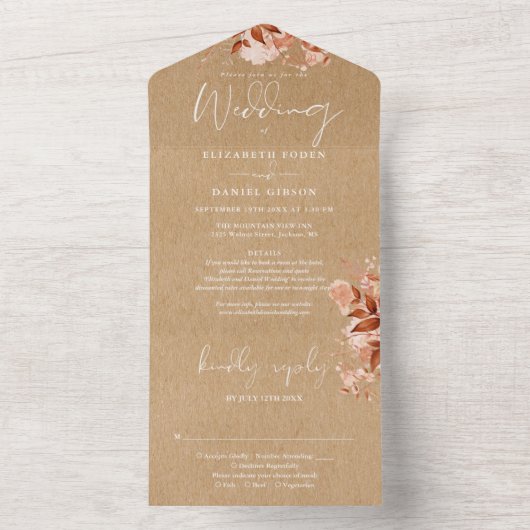 Rustic Kraft Blumendetails UAWG All In One Einladung (Innen Boden)