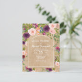 Rustic Kraft Boho Plum Blush Bloral Wedite Einladu Einladung (Stehend Vorderseite)